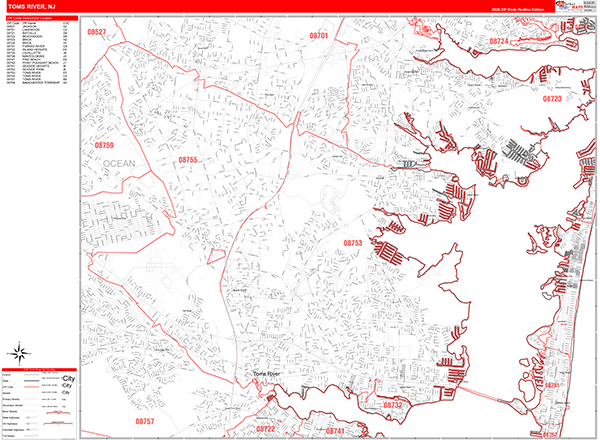 Toms River, NJ Zip Code Map